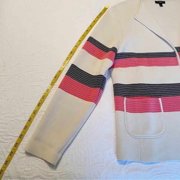 Talbots Stripe V Neck Ivory Pink and Black Jacket Cardigan - Large Petite - Picture 8 of 11